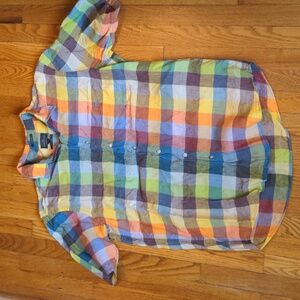 Linen Rainbow Plaid Button Down